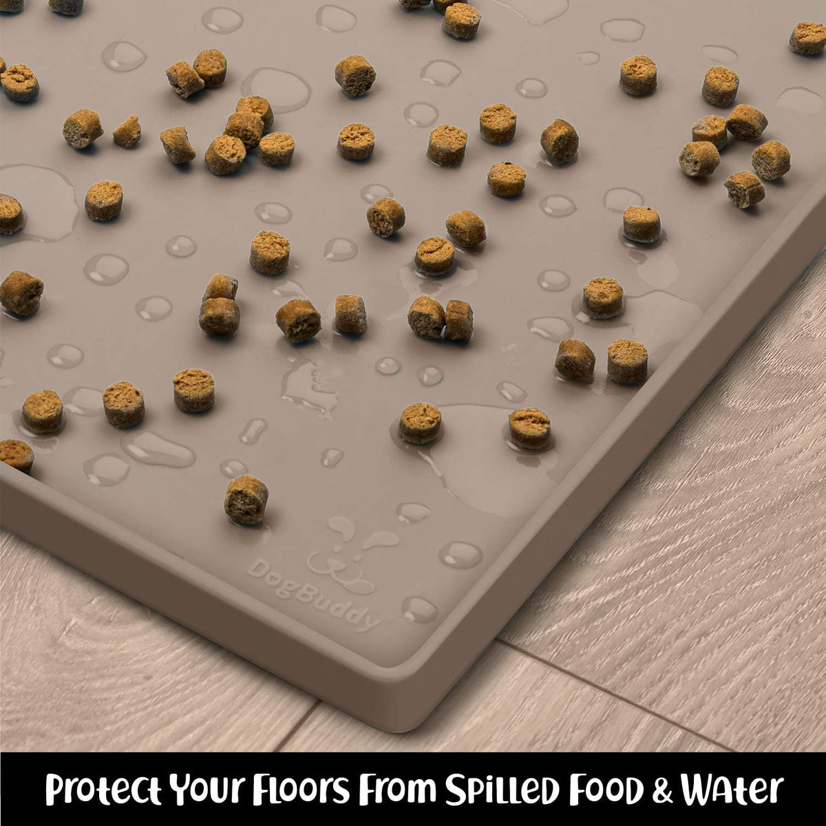 DogBuddy Dog Food Mat, Waterproof Silicone Pet Bowl Mats with Raised Edge – Essentials for Dogs - 28"L x 18"W / Taupe - image 3