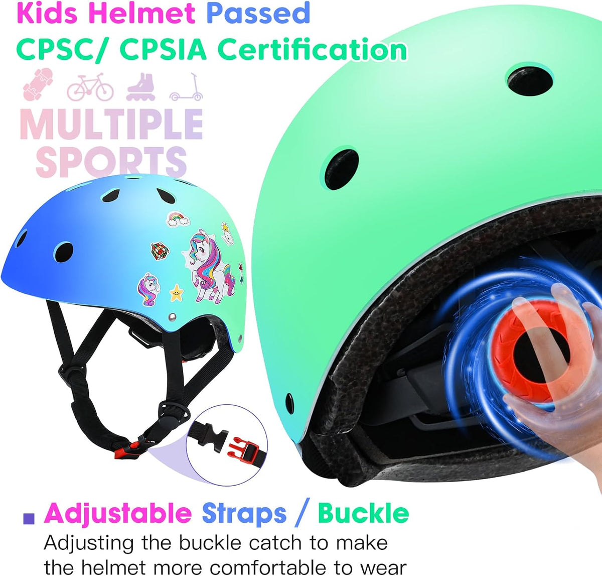 Toddler Kids Bike Helmet Set with Knee Elbow Pads - BlueBlueGreen-1 / Medium: 21.7"-22.8"/55-58cm - image 3