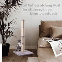 MECOOL 34“ Tall Cat Scratching Post Premium Basics Kitten Scratcher Sisal Scratch Posts Trees with Hanging Ball for Indoor Cats, Gray