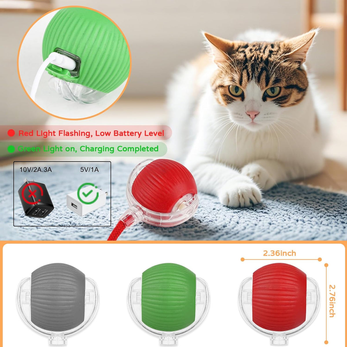 2025 New 3Pack Cat Ball Kitten Toys for Indoor Interactive Kitty Ball - 3PK - image 3
