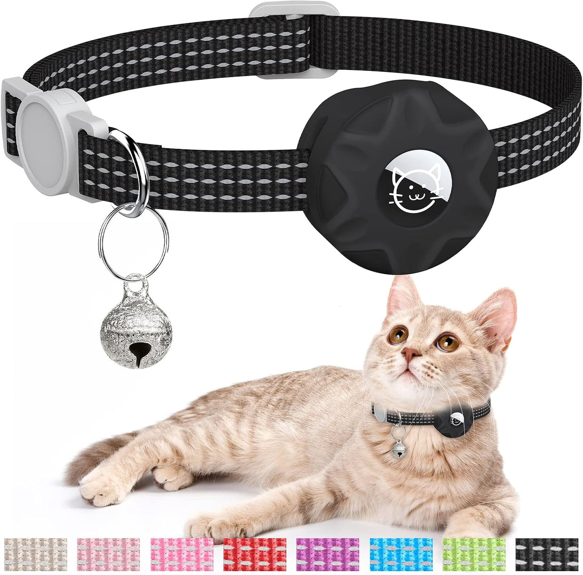 AirTag Cat Collar, Reflective Kitten Collar Breakaway – Essentials for Cats - Black