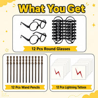 Col-Pary wizard wand pencils and round black glasses party set, 12 of each - view 2