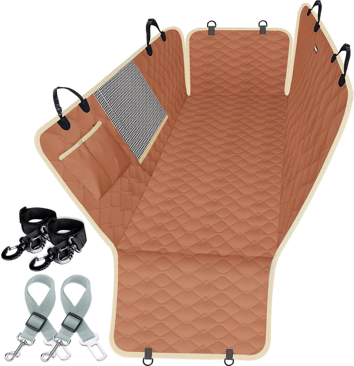 Lassie Dog Car Seat Covers for Back Seat with 2 Seat Belts - Brown / Standard
