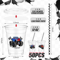 Teenyyou 12 oz clear plastic party cups with dirt bike design, lids and paper straws - view 15