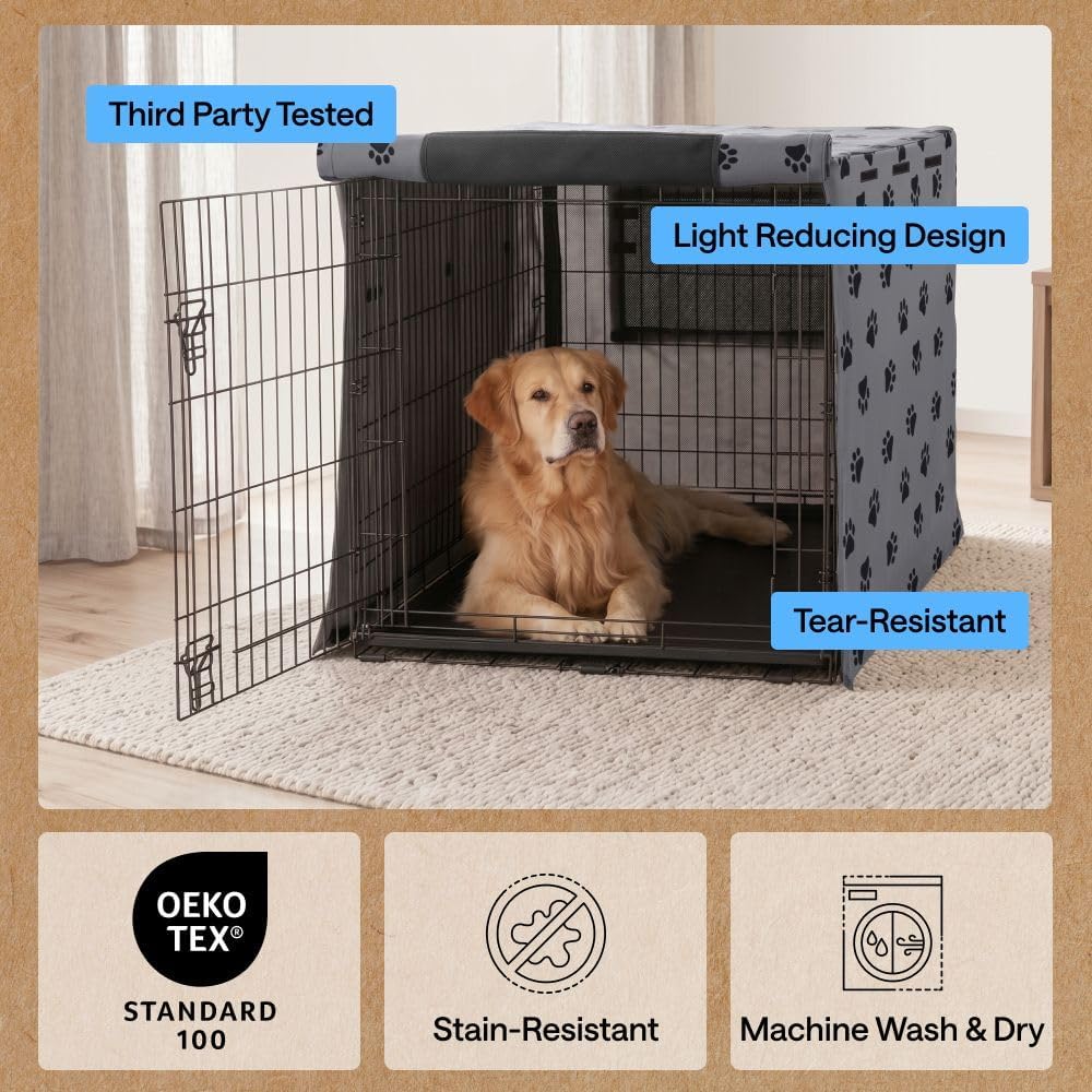 GORILLA GRIP Dog Enclosure Crate Cover Kennel Cage Topper 42in - Gray Black Paw / 48" X 30" X 33" - image 3