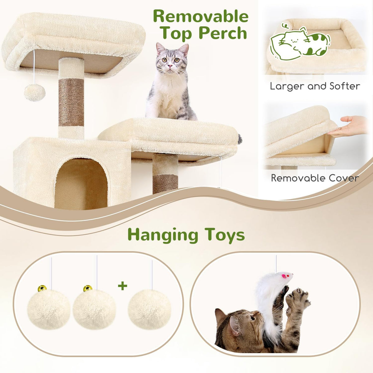 Globlazer Extra Tall Cat Tree Tower for Indoor Cats, F76 - Beige / 76 inch - image 4