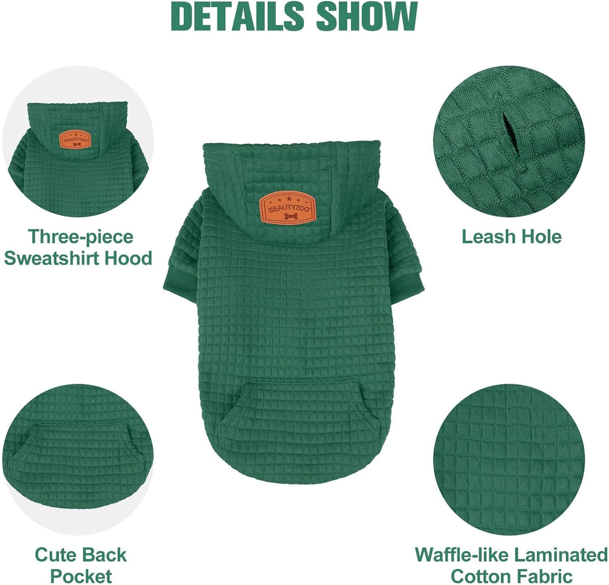 Small Dog Hoodie,Warm Winter Dog Sweater with Pocket & Leash Hole – Essentials for Dogs - Dark Green / M (Back: 16",Chest: 22", Neck: 13") - image 4