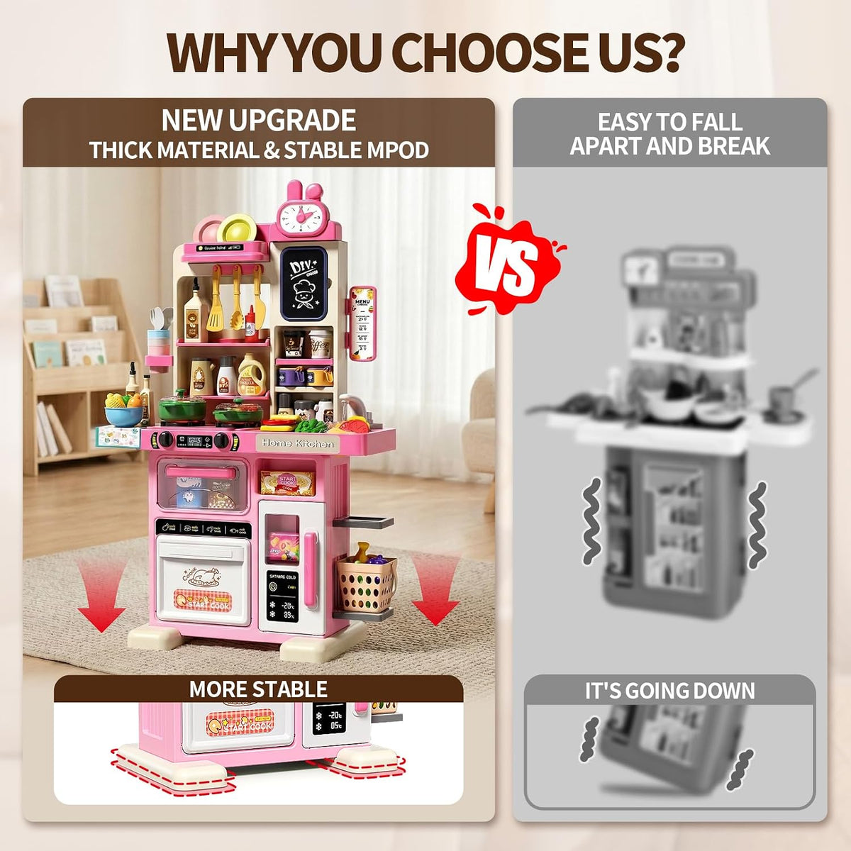 33.8IN Kids Kitchen Playset with Sound & Light - Pink - image 3