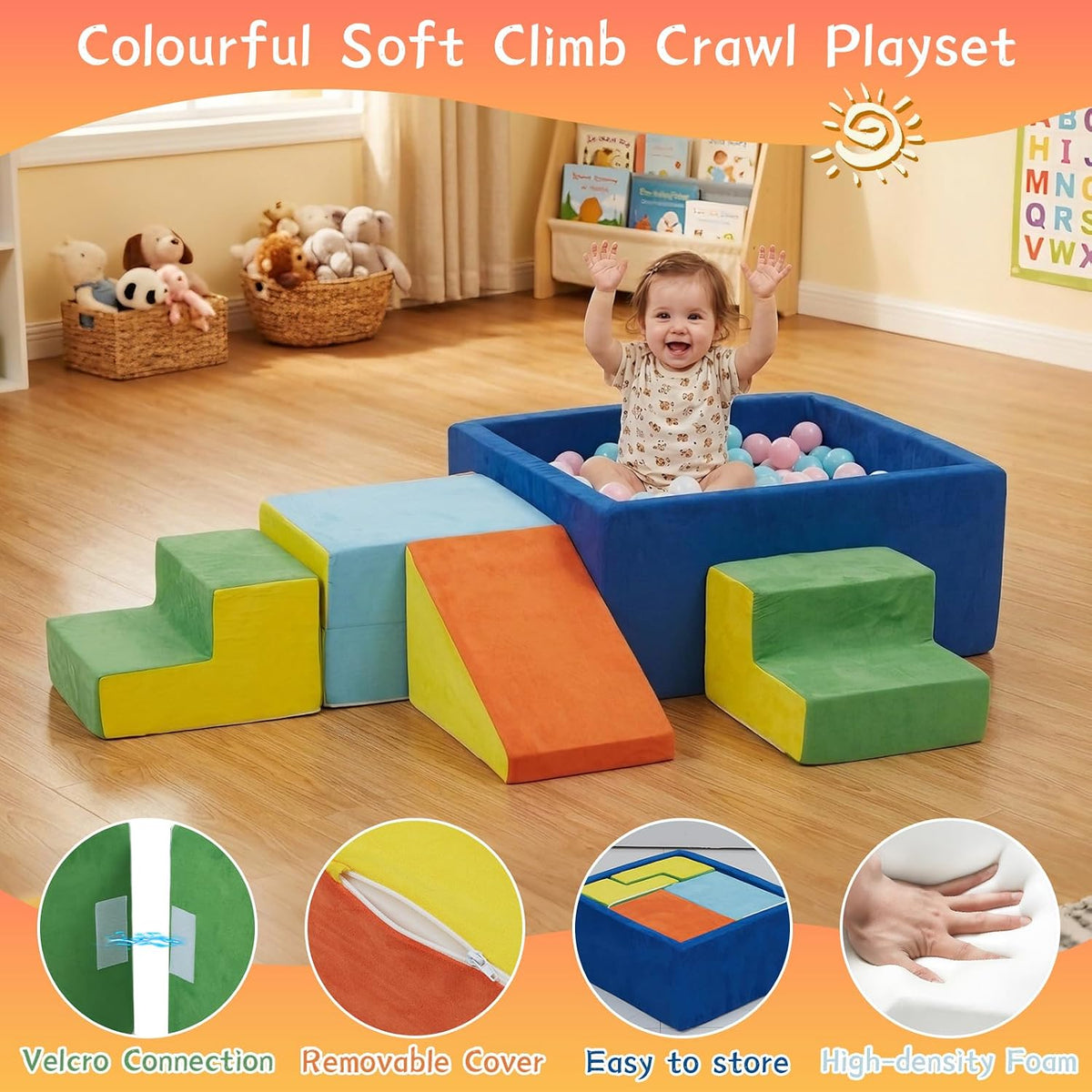 STAOLENE 6 piece soft foam climbing blocks for toddlers with ball pit, stairs and ramps - view 6