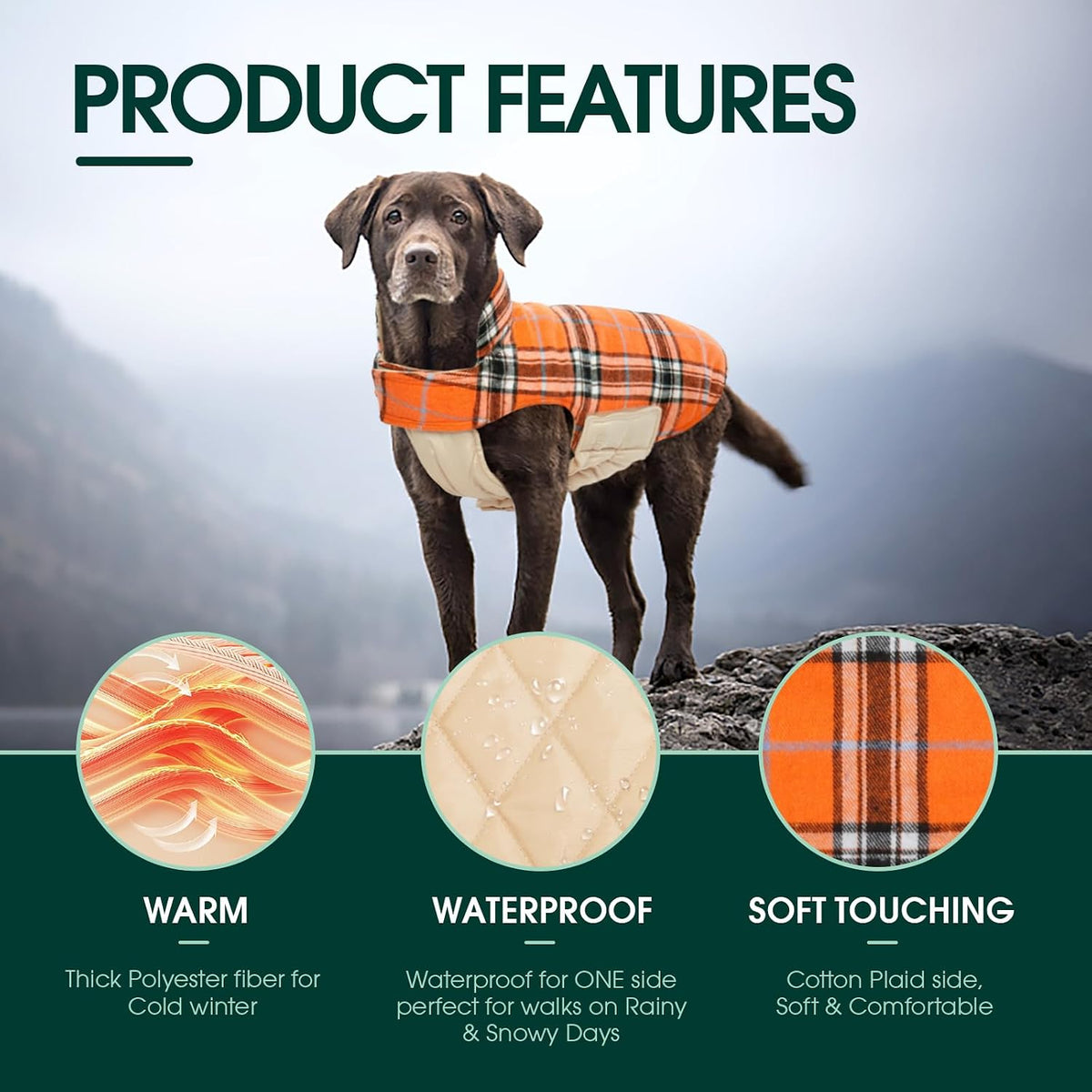 Kuoser Waterproof Dog Coat - Orange / X-Small (Pack of 1) - image 2