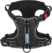 PoyPet No Pull Dog Harness, No Choke Front Clip Reflective Dog Vest with Soft Padded Vertical Handle, 3 Leash Attachments for Small Medium Large Dogs (Black,XL)