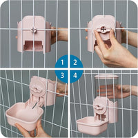 VANNON Small Animal Hanging Automatic Food Dispenser, 35oz Gravity Pet Feeder for Cage, Food Bowl for Rabbit Puppy Cat Ferret Guinea Pig Chinchilla Parrot (Pink)