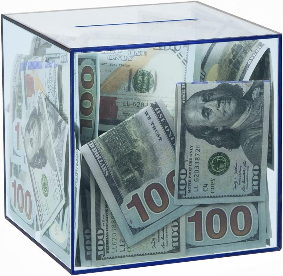 Clear Piggy Bank for Adults/Kids - Blue-cube / Medium