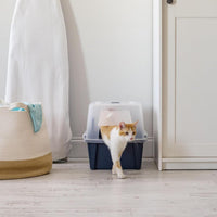 IRIS USA Large Front Door Cat Litter Box, Walk-in Entry - Navy / Split Hooded - image 4