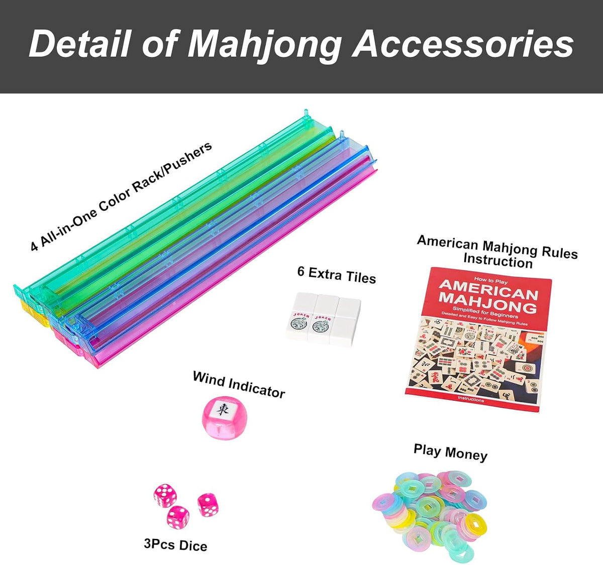 American Mahjong Game Set, 166 Quality White Tiles - Pink - image 3