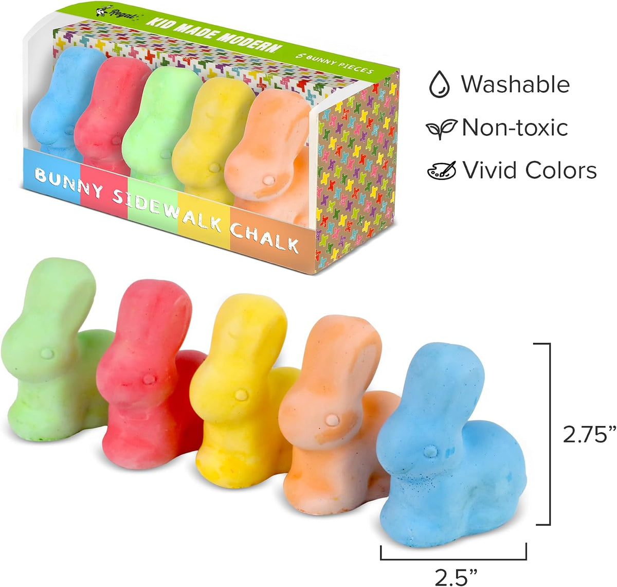 Kid Made Modern Sidewalk Chalk Set for Kids, Washable - Multicolor - Bunny - image 3