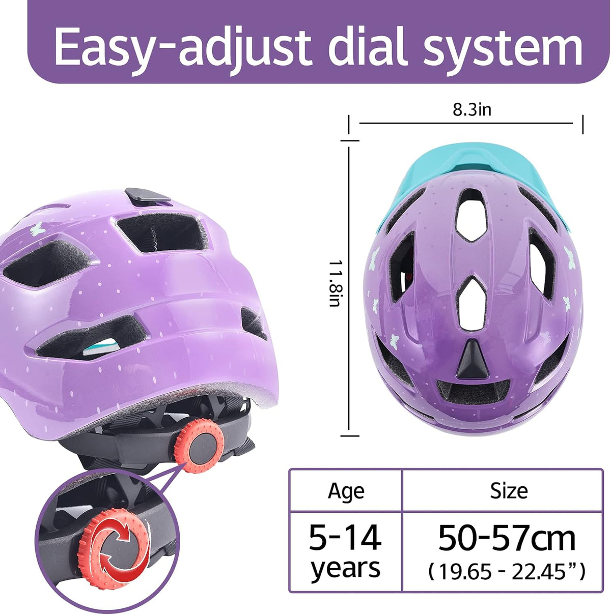 OnBros Kids Bike Helmet Boys Girls Youth Visor Adjustable 50-57CM – Fun for Kids & Family - A-Purple Butterfly[HOT] - image 2