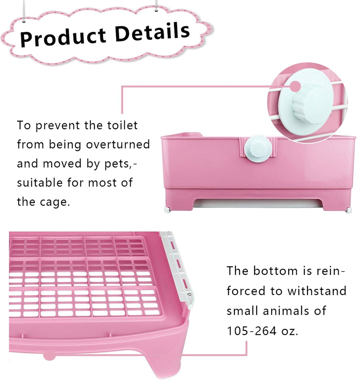 PINVNBY Plastic Rabbit Litter Box with Drawer - Pink - image 4