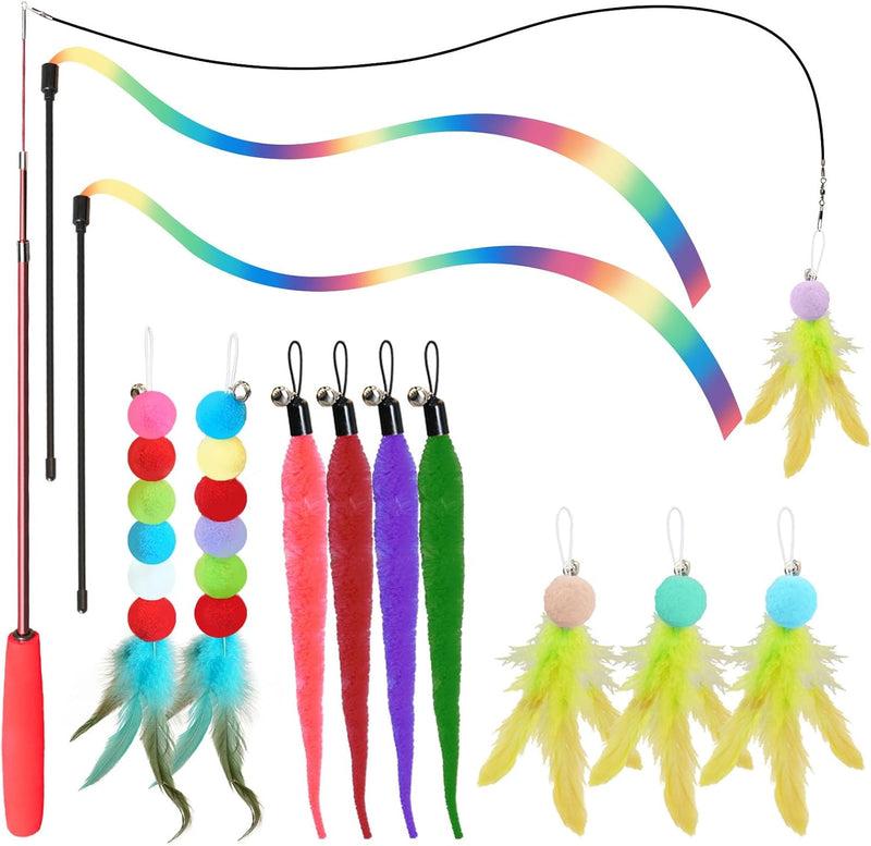 Cat Toys for Indoor Cats, 13 Packs Interactive Cat Wand Toy Set – Essentials for Cats - Multicolor / 13 Packs A