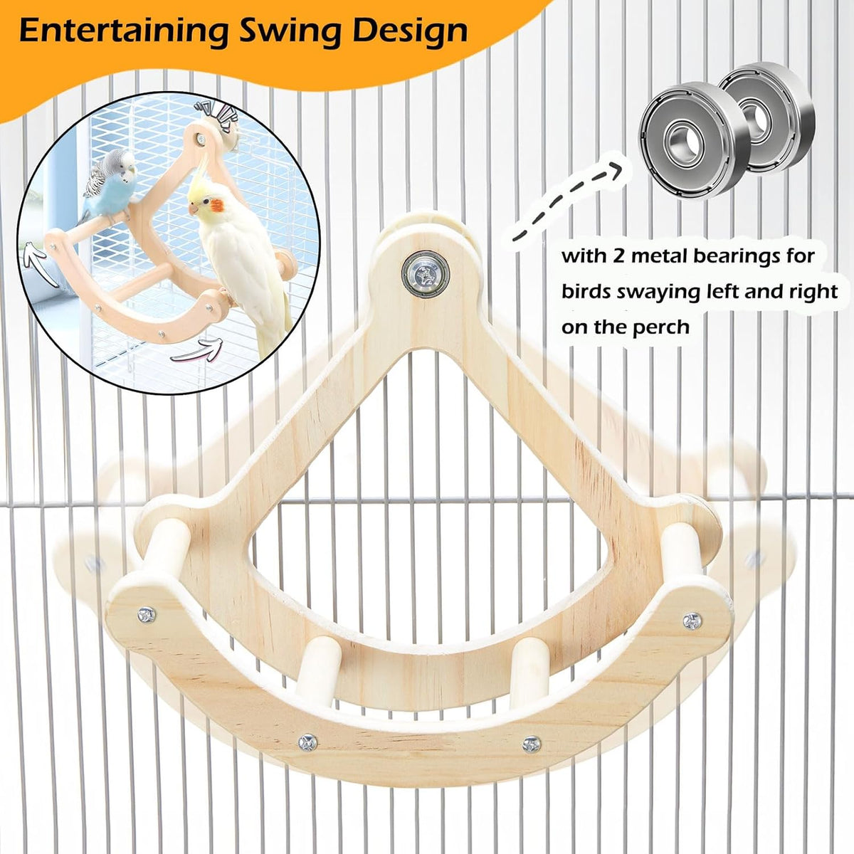 Bird Perch Toy, Wooden Interactive Rocking Parakeet Toys and Perches – Essentials for Birds - Wood / Cage Installation - image 2