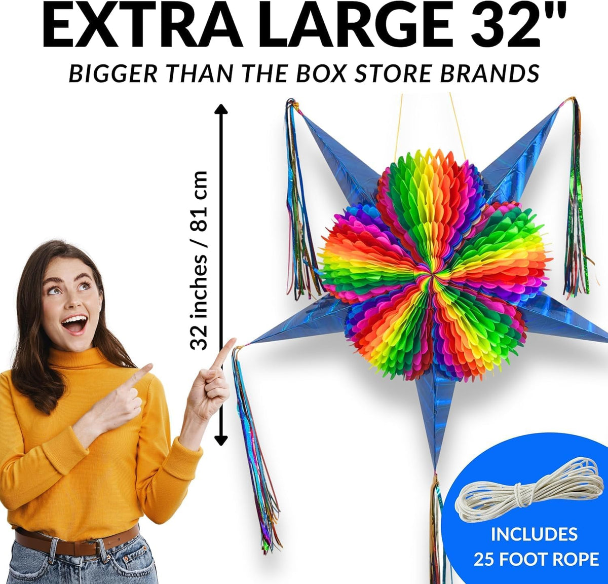 Mexican Piñata, Christmas Pinata - Electric Blue 32" - image 3