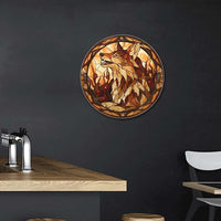 Lygond Metal Sign Tin Sign Circular Stained Glass Coyote Tin Signs Gardening for Bar 8×8 Inches