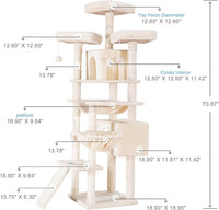 Hey-brother Cat Tree, 71 inches XL Large Cat Tower for Indoor Cats, Multi-Level Cat House with 3 Padded Perches, Big Scratcher, Cozy Basket, 2 Cat Condos and Scratching Posts, Beige MPJ034M