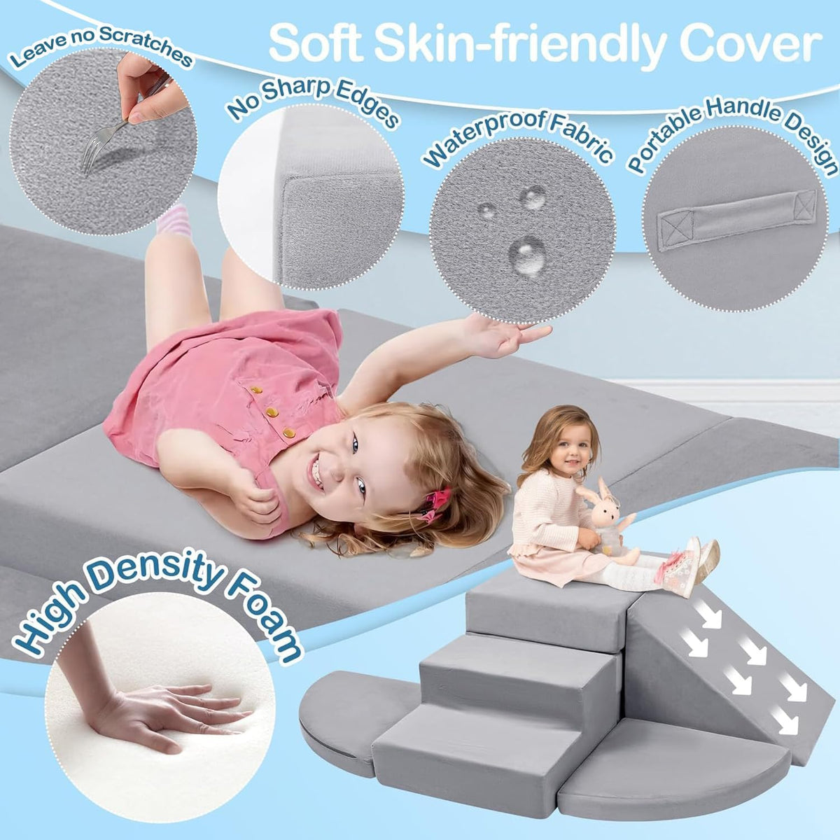Tykacna foam climbing blocks for toddlers, 5 piece gray soft play set for indoor climbing - view 8