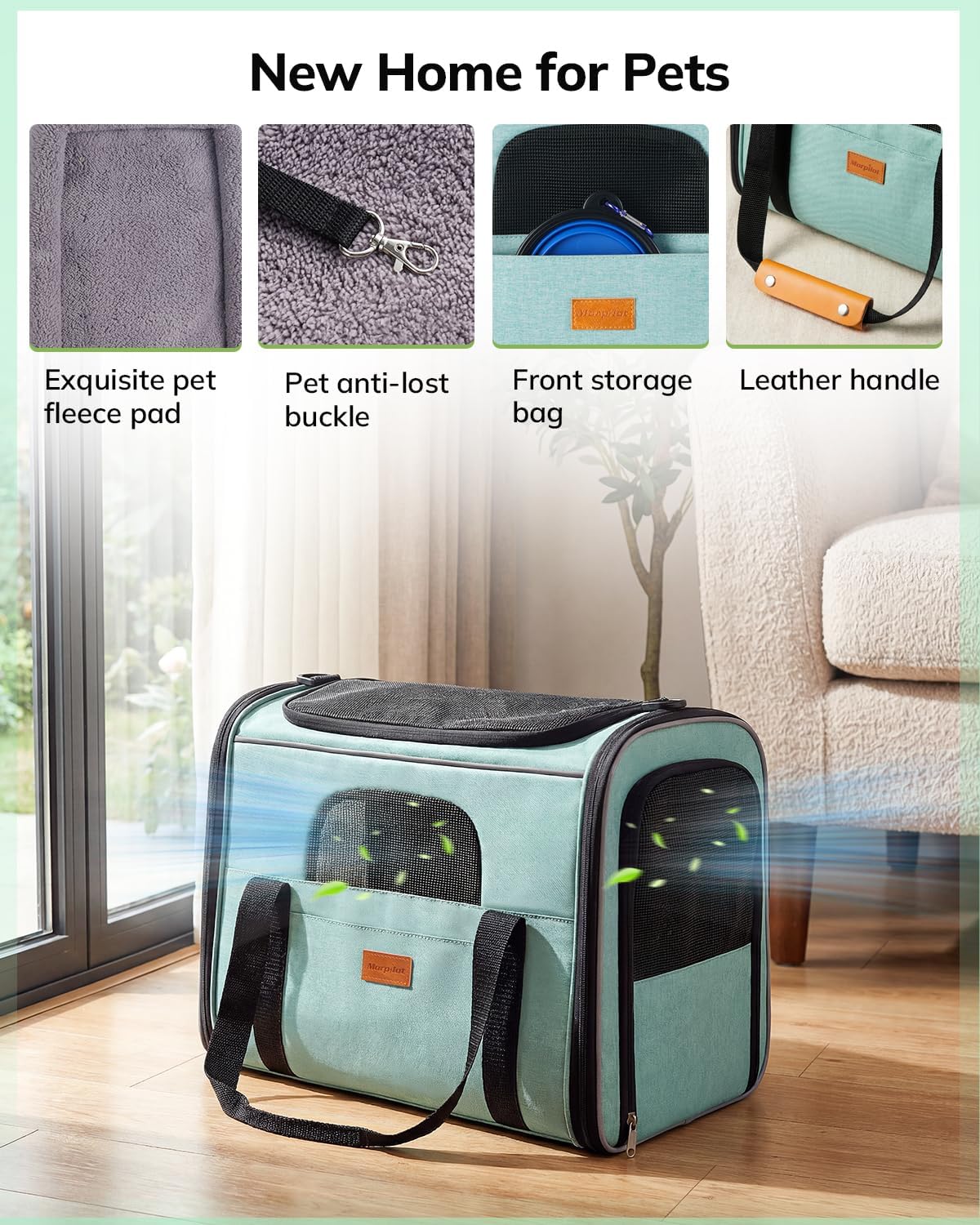 Morpilot Cat Carrier Soft for Large Medium Cats and Puppy up to – Essentials for Dogs - Green / 17.3"L x 12.2"W x 13.4"H - image 2