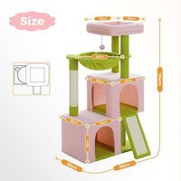 PAWZ Road Large Cat Tree, 41 Inches Multi-Level Cat Tower with 2 Spacious Condos for Large Indoor Cats, Pink Flower Cat House with Comfy Hammock, Padded Perch, Scratching Pad and Replaceable Balls