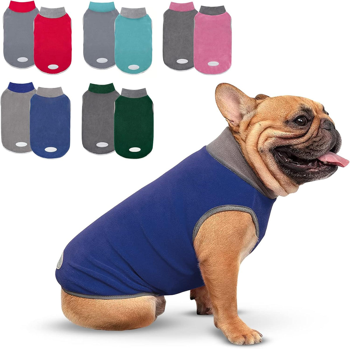 2 Pack Fleece Dog Sweater Pullover Lightweight Reflective Jacket – Essentials for Dogs - 2# Navy & Grey / Small