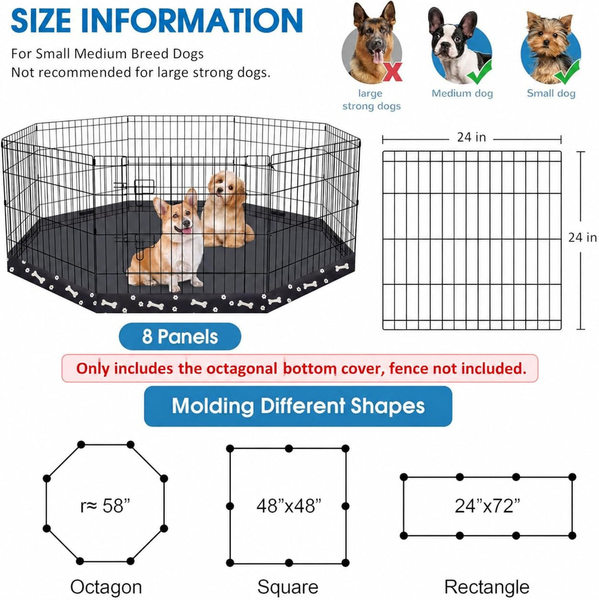 PEEKABOO Foldable Rustproof Dog Playpen with Door, 8 Panels 24"H – Essentials for Dogs - Only Octagonal Printed Bottom Pad - image 4