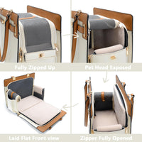 2-in-1 Stylish Dog Purse Carrier Travel Tote Bag for Small Dogs Cats - Beige+Brown / 15" L x 7.5" W x 12.2" H - image 3