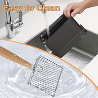 Metal Cat Litter Scoop with Holder, Poop Scooper with Stand and 2 Rolls of Garbage Bags, Heavy Duty Stainless Steel Shovel with Wooden, Quick Sifter for Easy Cleaning (Long handle-9.8" with Holder)