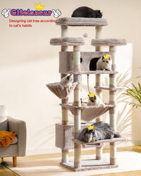 Cat Tree, 74" Tower for Large Cats, Big Condo & Hammock GCT030G – Essentials for Cats - 74 inch / Muchroom - image 2
