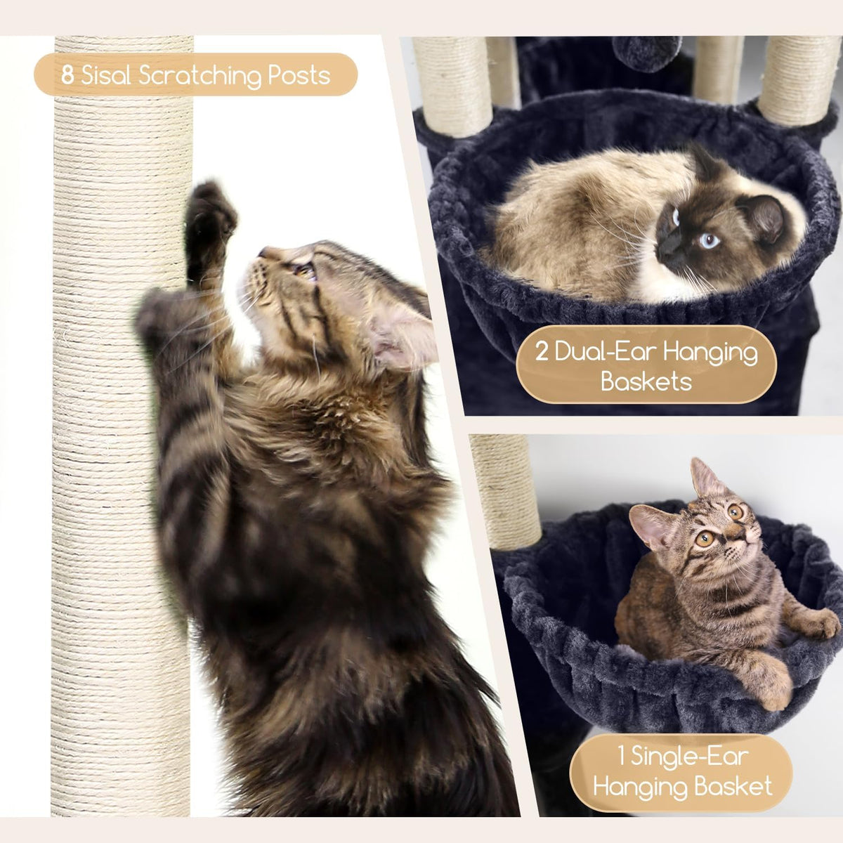Globlazer 82in Extra Large Cat Tree Tower for Indoor Cats Large Adult - 82inch / Dark Grey - image 4