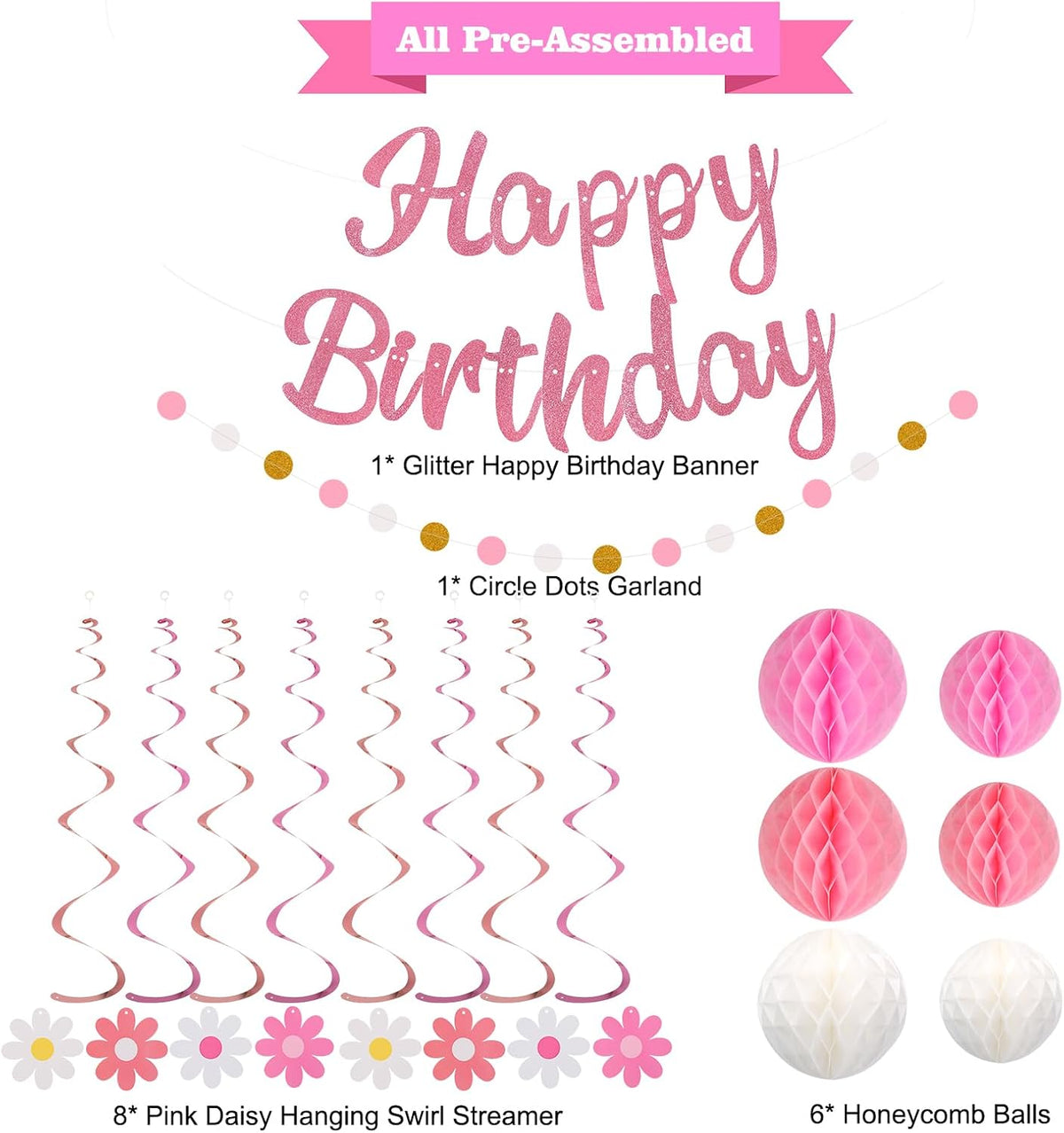 YEOCU Birthday Decorations - Pink / Flower - image 2