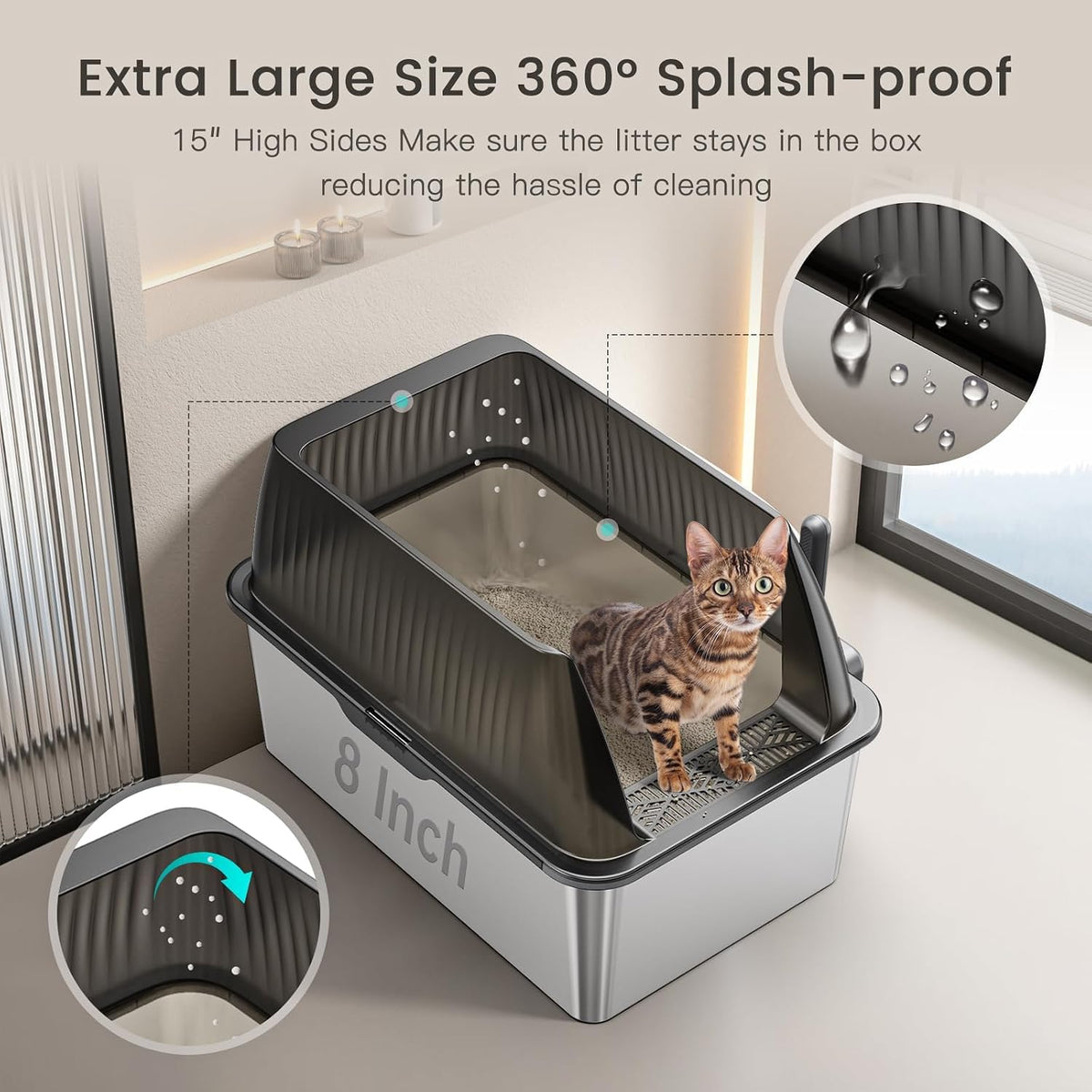 Tripamin 15”Stainless Steel Cat Litter Box Enclosure - Translucent black / XX-Large - image 2