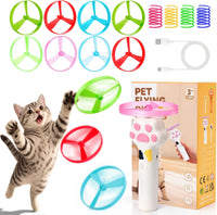 Cat Toy Disc Launcher, Rechargeable Interactive Cat Fetch Toy Launcher with 8 Flying Discs, Flying - White