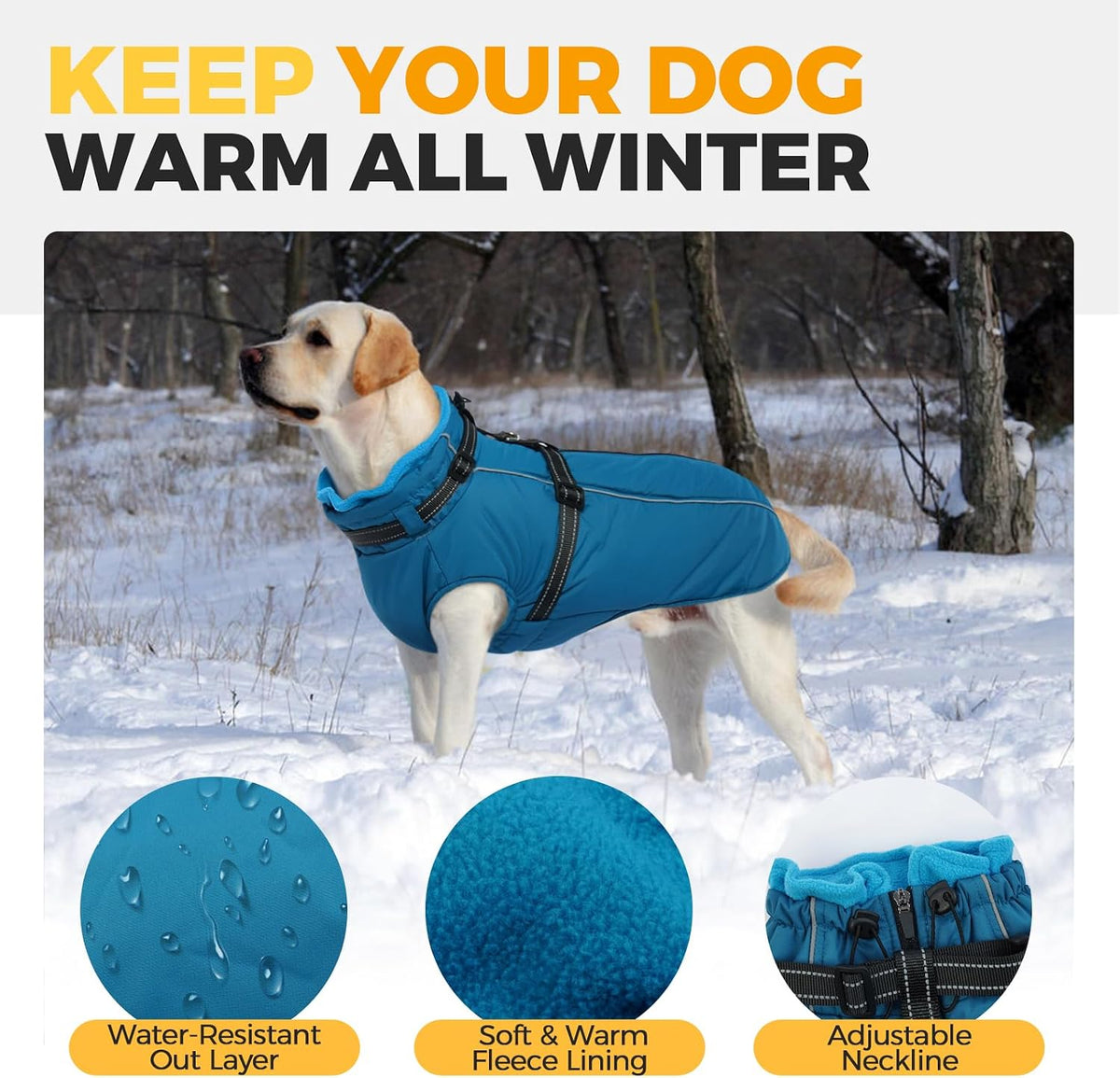 Dog Coat for Large Dogs Waterproof Dog Jacket with Harness Built in – Essentials for Dogs - Large / Blue - image 3