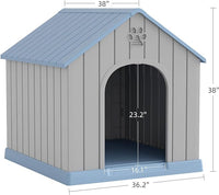 Large Dog House Outdoor Indoor for Medium Large Dogs, Durable Plastic Waterproof Doghouse with Air Vents and Elevated Floor, Easy Clean and Assemble (Blue, 36.2''L×38''W×38''H)