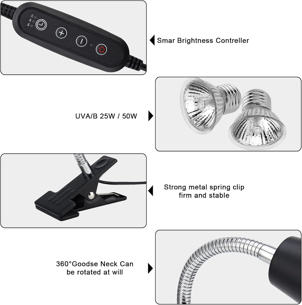 Reptile Heat Lamps, UVA/UVB Turtle Heat Lamp - Light Stand With Timed Start and Stop and Dimmer - image 4