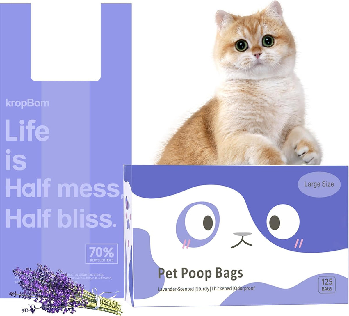 125 Count Cat Poop Bags Cherry Blossom Scented with Handles - Lavender / 125 Count / Large-17.7" x 11.8"