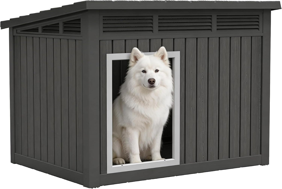 Fancyango Outdoor Dog House for Large Dogs - Matte Black / 43" L x 33" W x 32" H