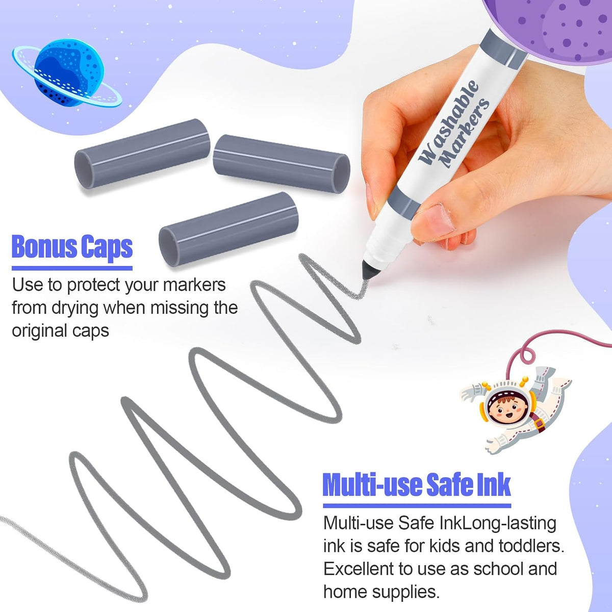 Janlaugh washable markers bulk pack of 24 broad line markers with conical tips - view 26