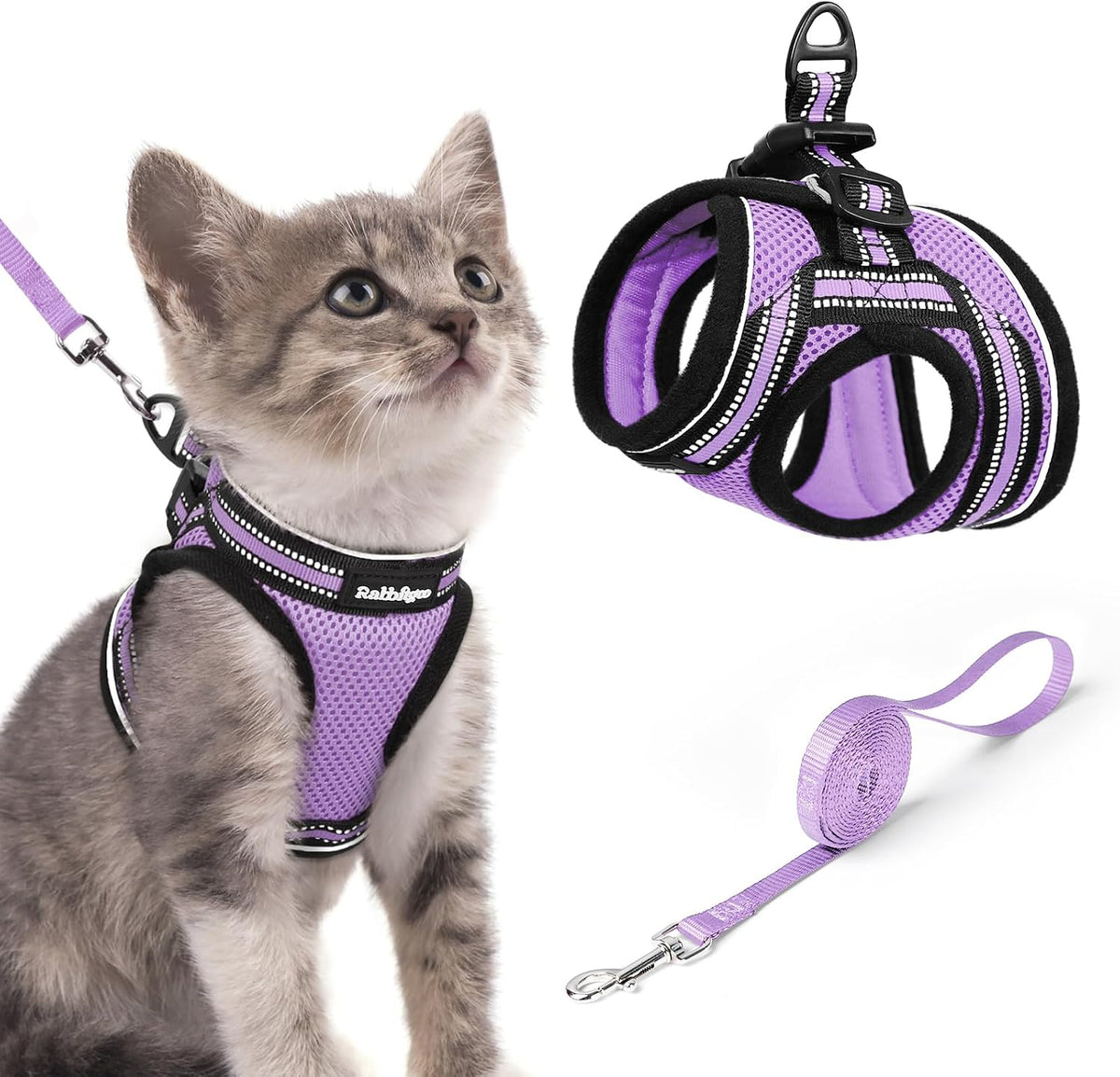 rabbitgoo Cat Harness and Leash Set, Step-in Soft Vest - S / Light Purple