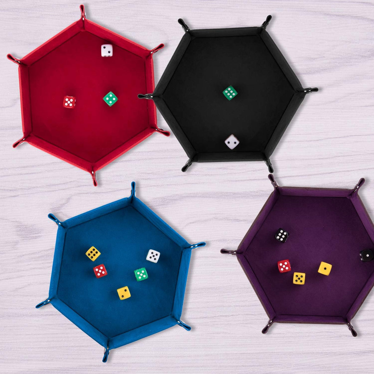 SIQUK 4 Pieces Dice Tray Set Foldable Dice Trays Hexagon Dice Rolling - Red, Black, Blue and Violet - image 3