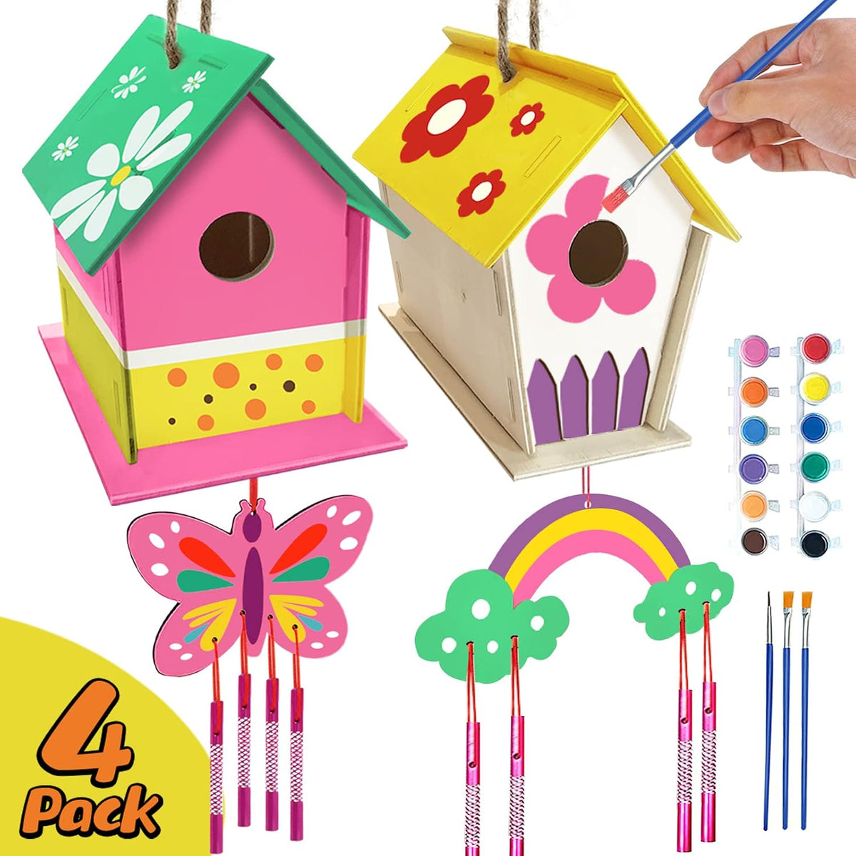 4 Pack DIY Bird House Wind Chime Kit for Crafts for Kids Ages 4-8 – Fun for Kids & Family - image 2