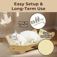2-in-1 Sisal Cat Scratcher Bed for Indoor Large Cats – Hammock Lounge with Natural Sisal Pad, Wooden Cat Furniture for Scratching and Resting
