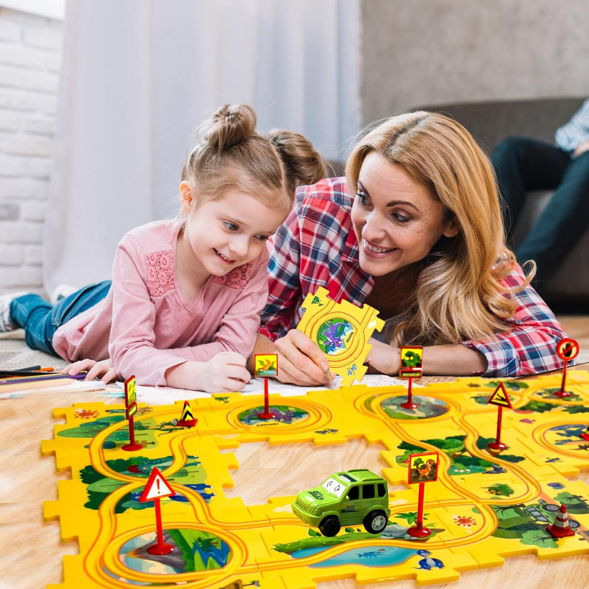 Ubegger puzzle car track set with puzzle road pieces, road signs and battery cars - view 23
